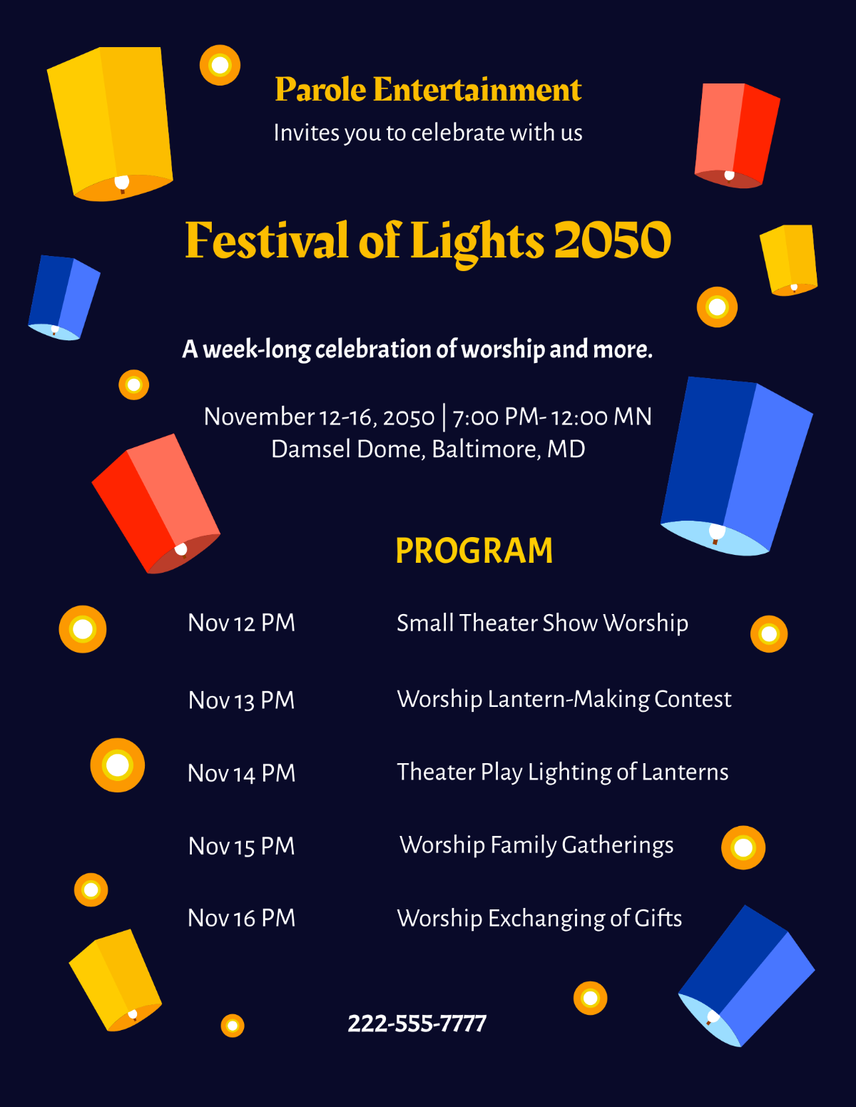 Free Festival of Lights Program Template