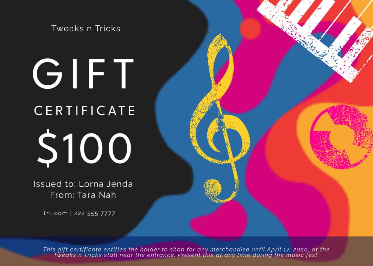 Music Festival Gift Certificate Template - Edit Online & Download