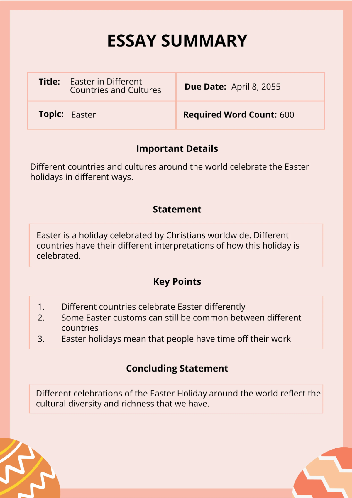 Free Easter Essay Template to Edit Online