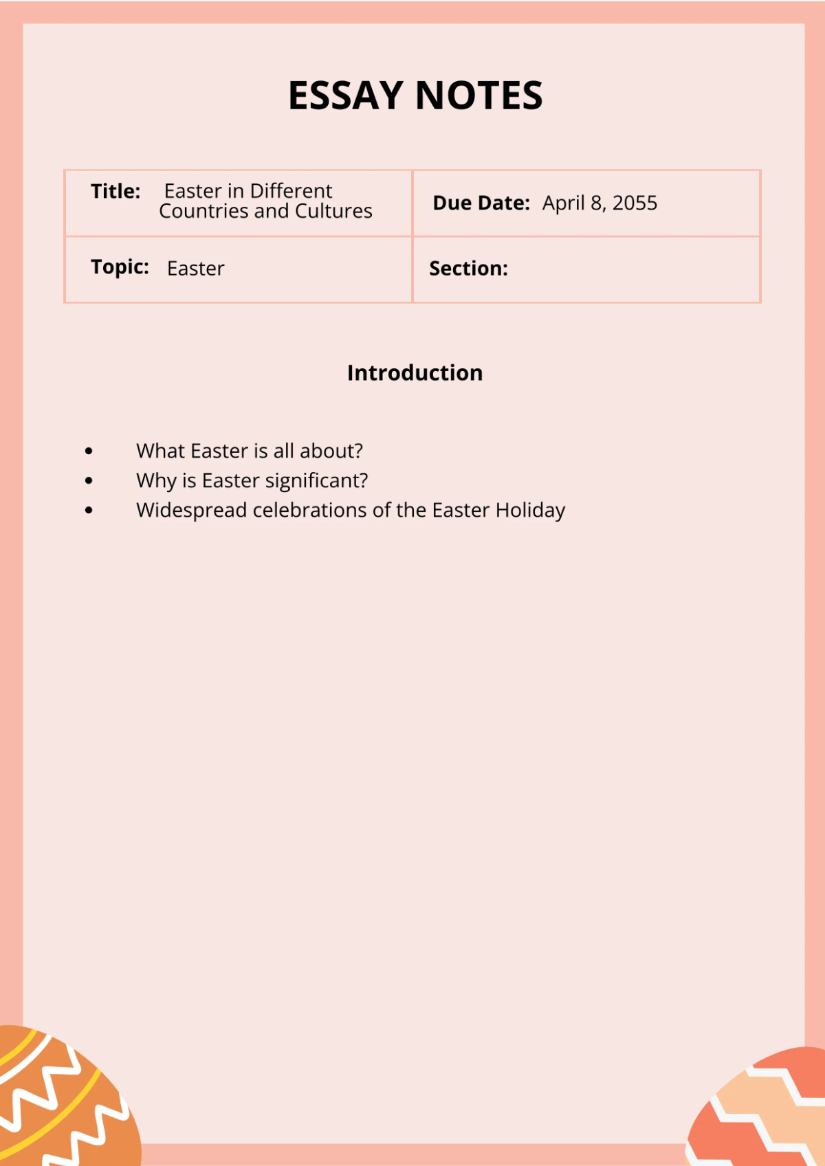 Free Easter Essay Template to Edit Online