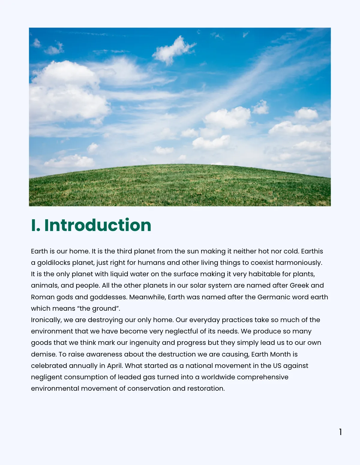 Free Earth Handout Template to Edit Online