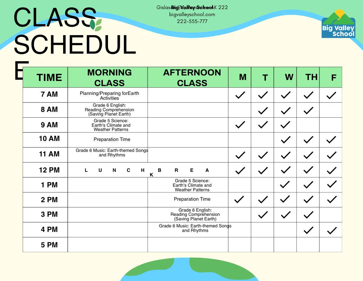 Free Earth Schedule Template to Edit Online