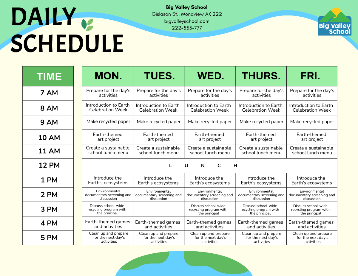 Earth Schedule Template