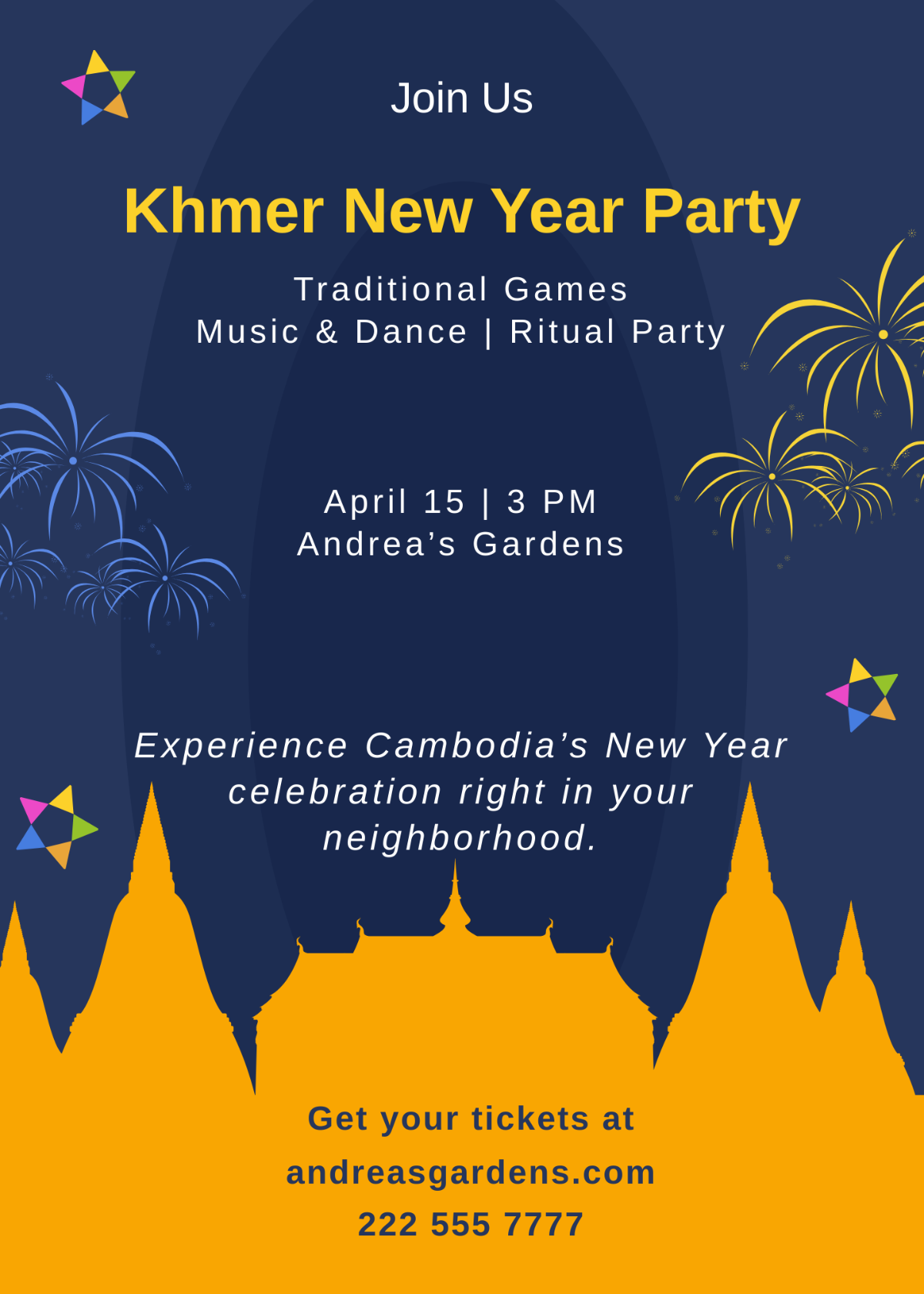 Khmer New Year Party Invitation Template - Edit Online & Download