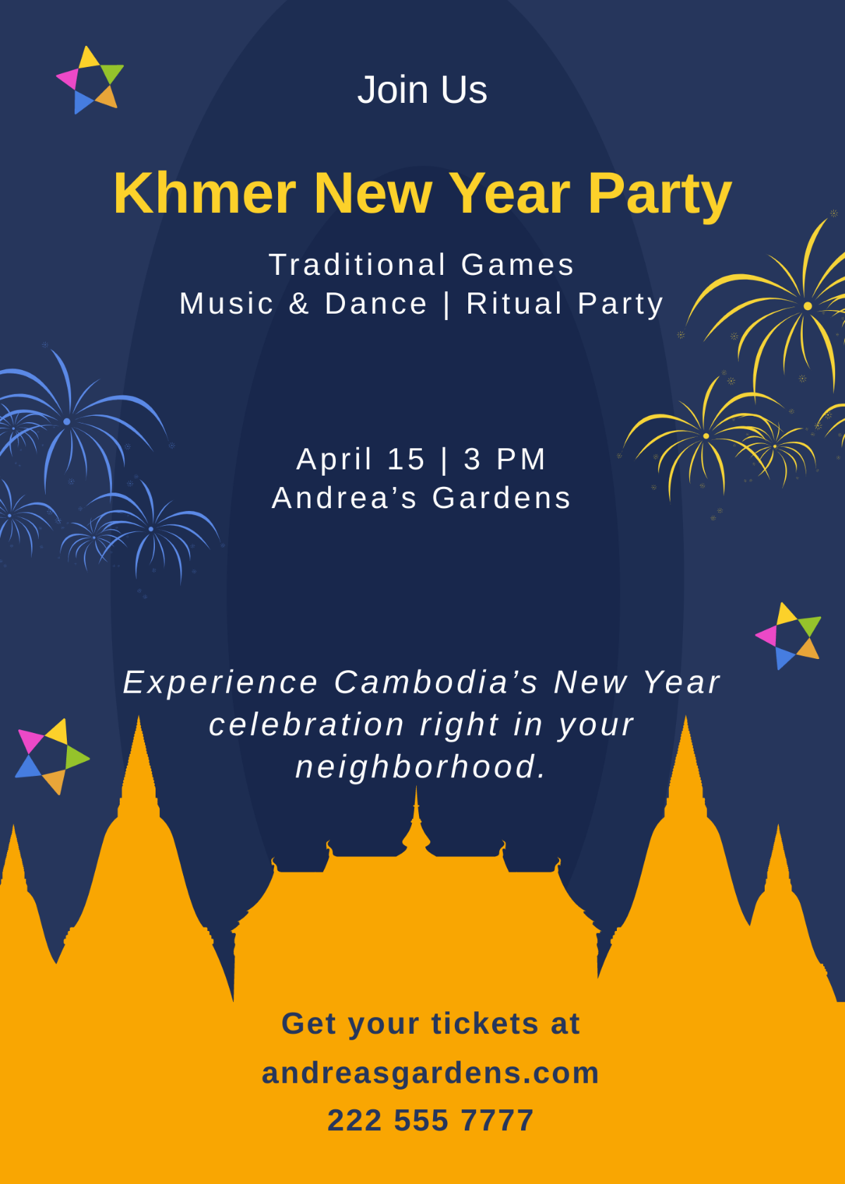 Free Khmer New Year Party Invitation Template
