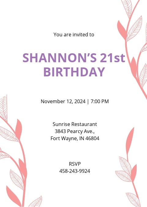 21st Birthday Invitation Template Free Jpg Illustrator Word Outlook Apple Pages Psd Publisher Template Net