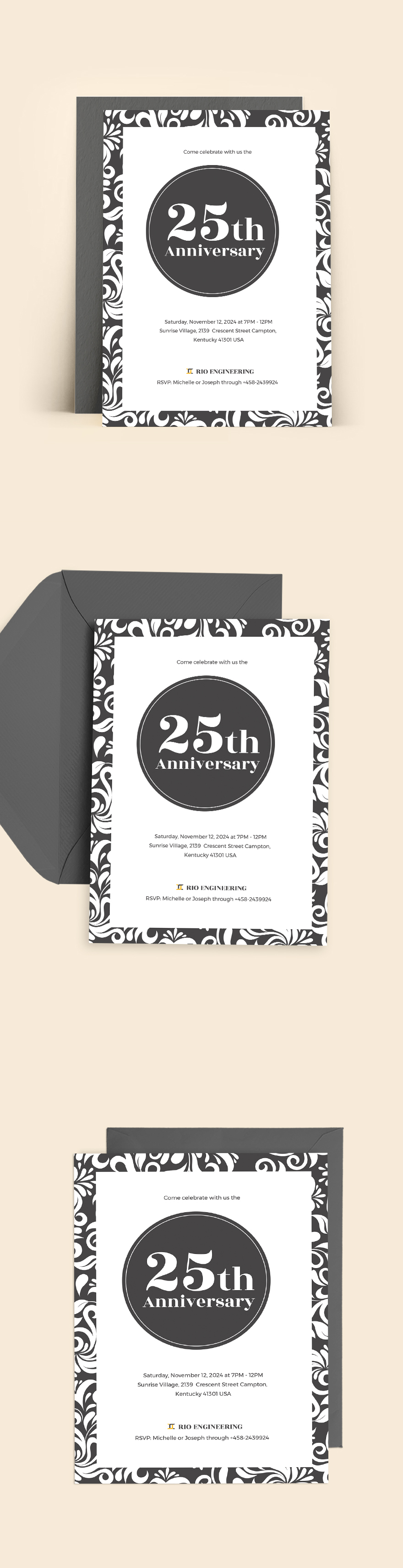 Anniversary Invitation Card Template Illustrator Word Apple Pages