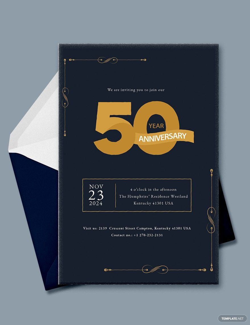 Simple 50th Wedding Anniversary Invitation Template