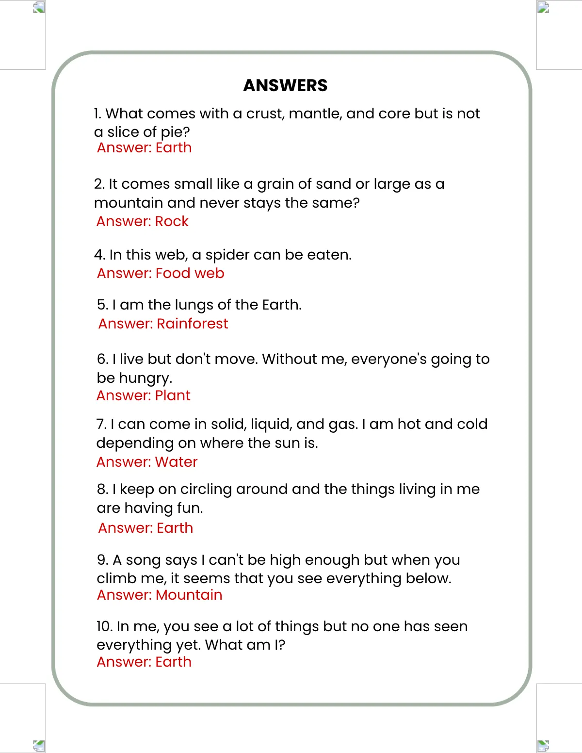 Free Earth Riddle Template to Edit Online