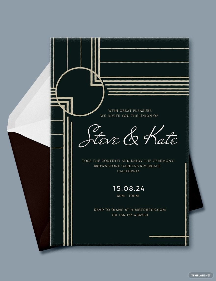 Printable Art Deco Wedding Invitation Template in Word, Illustrator, PSD, Apple Pages, Publisher