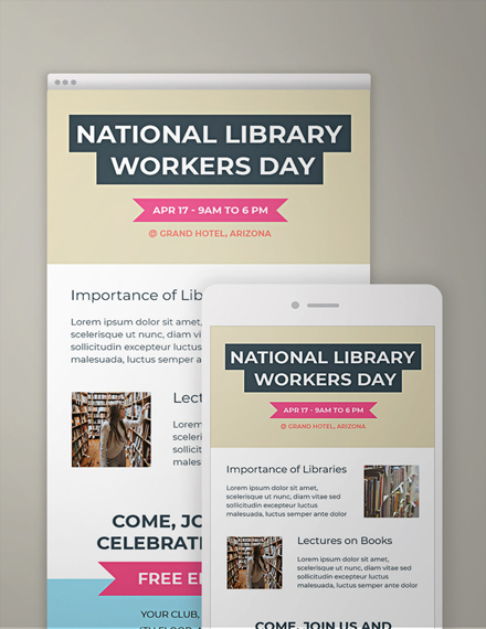 FREE National Library Workers Day Email Newsletter Template - PSD