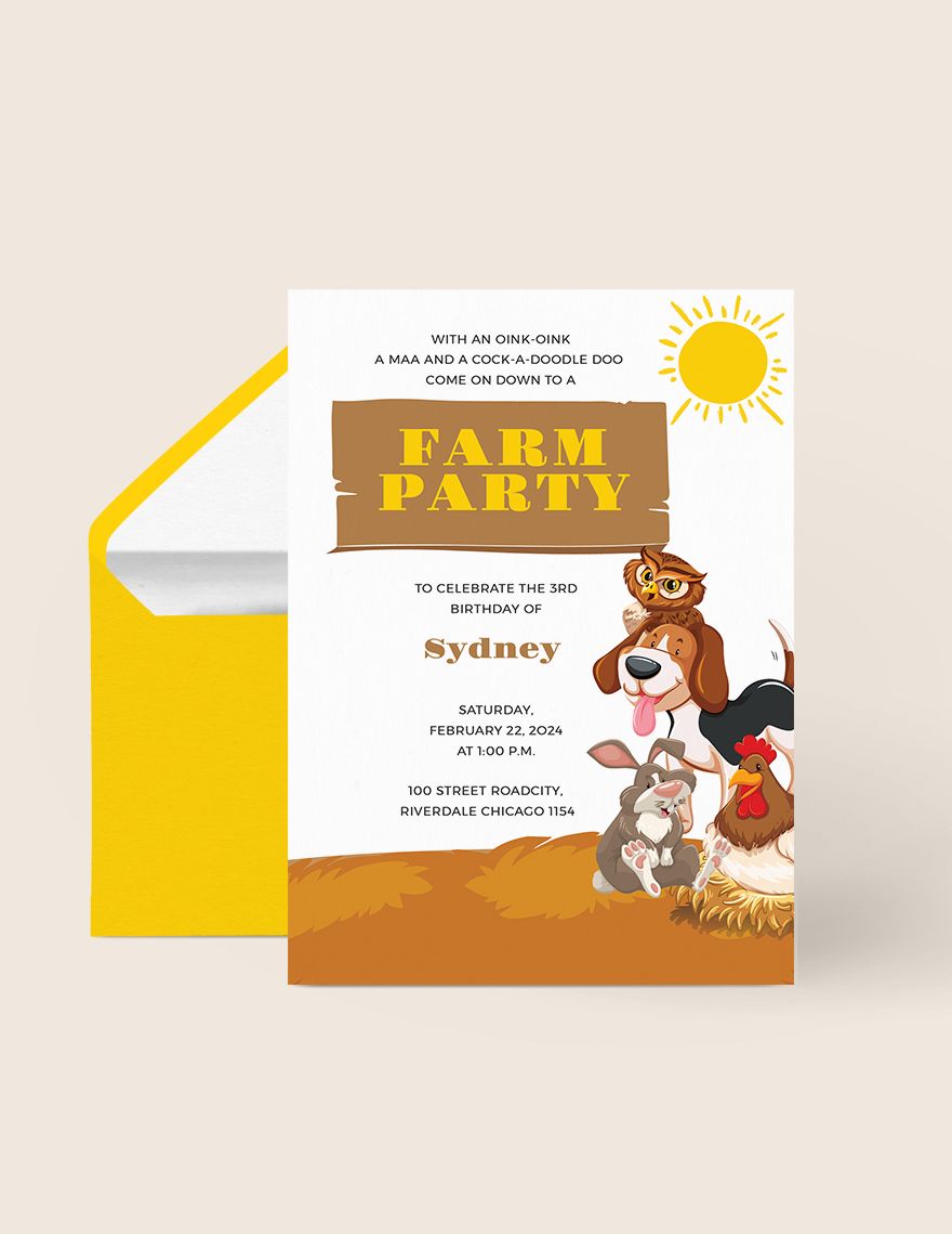 Farm Party Invitation Editable