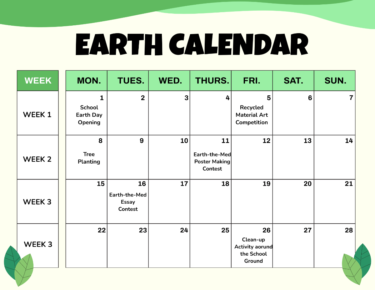 Free Earth Calendar Template