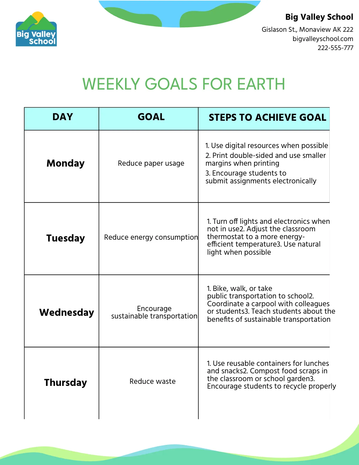 Free Earth Goals Template to Edit Online