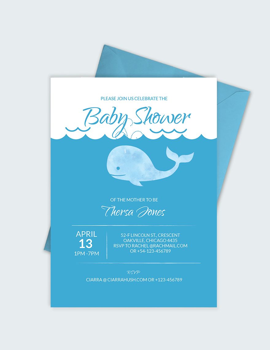 Whale Baby Shower Invitation Editable
