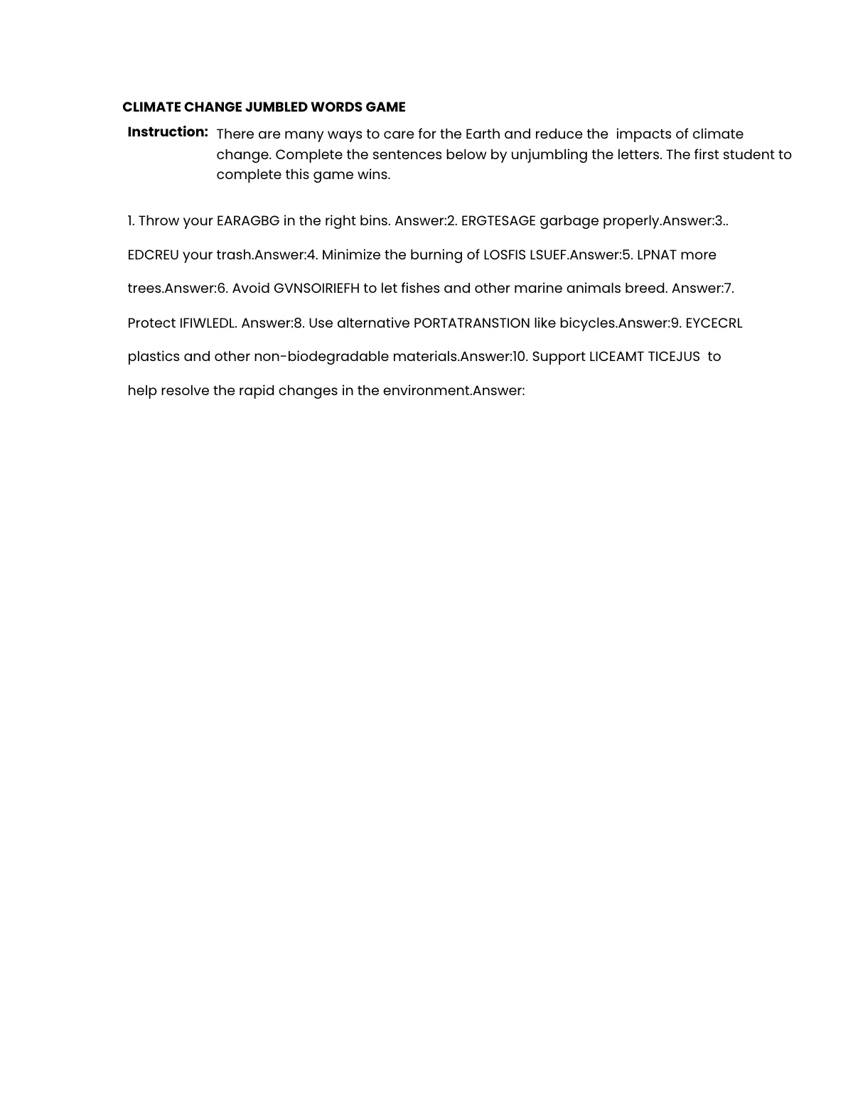 Free Climate Change Game Template to Edit Online