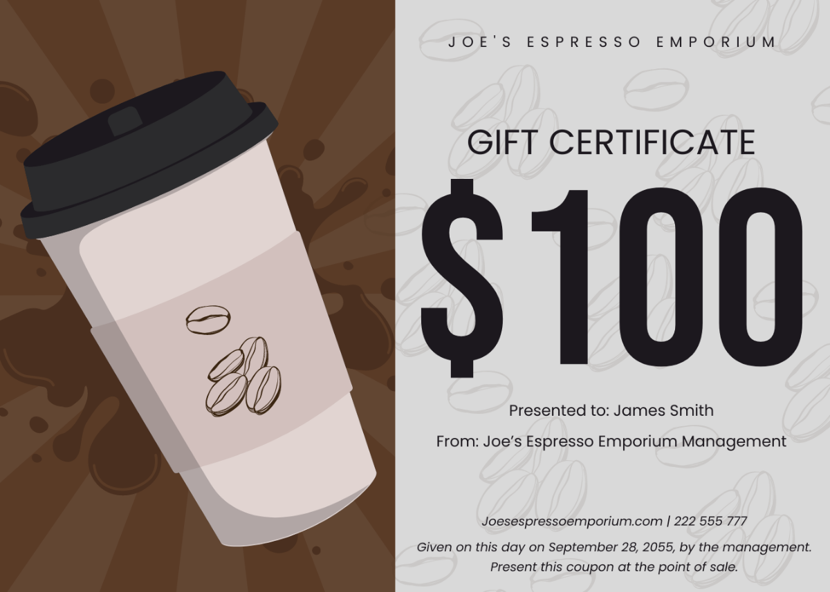 Coffee Gift Certificate Template