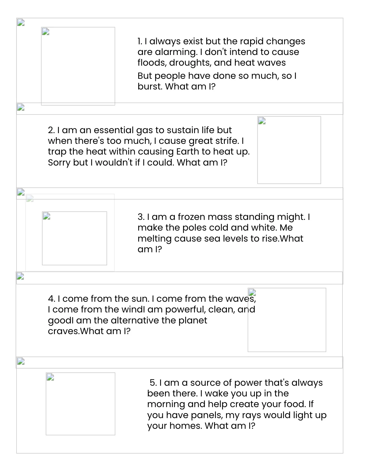 Free Climate Change Riddle Template to Edit Online