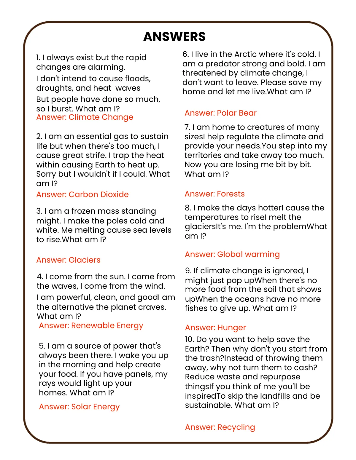 Free Climate Change Riddle Template to Edit Online
