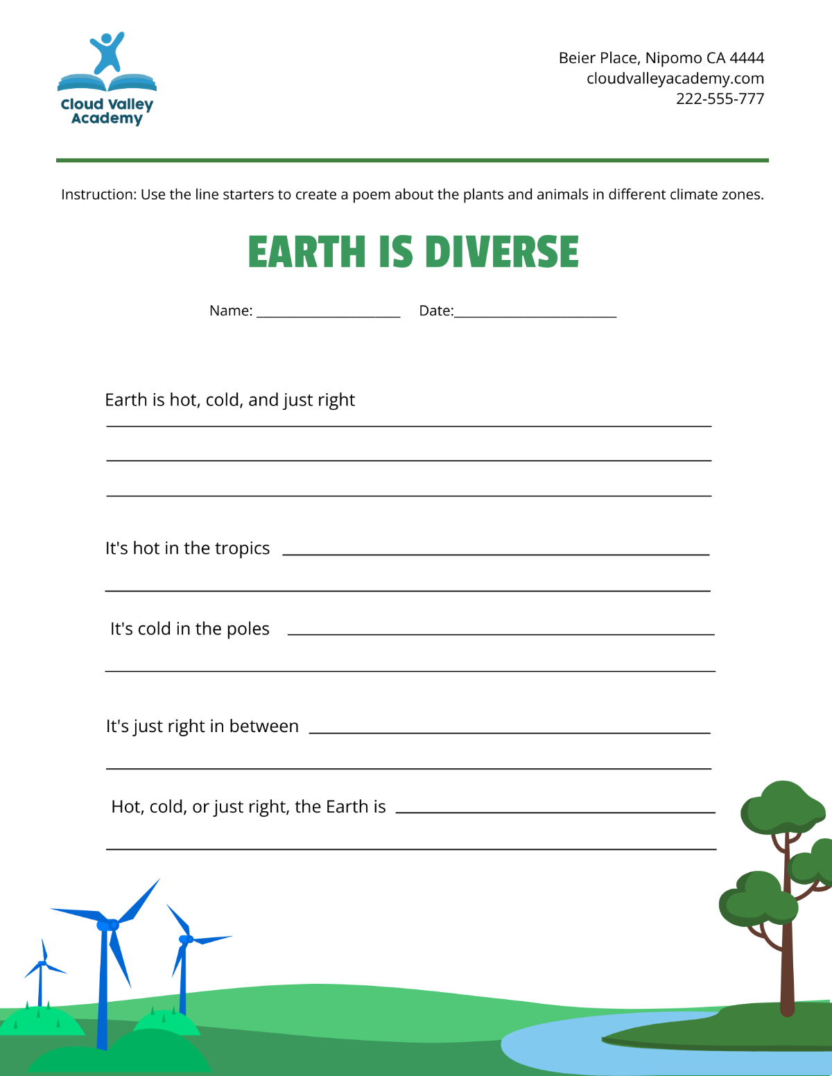 Free World Climate Poem Template