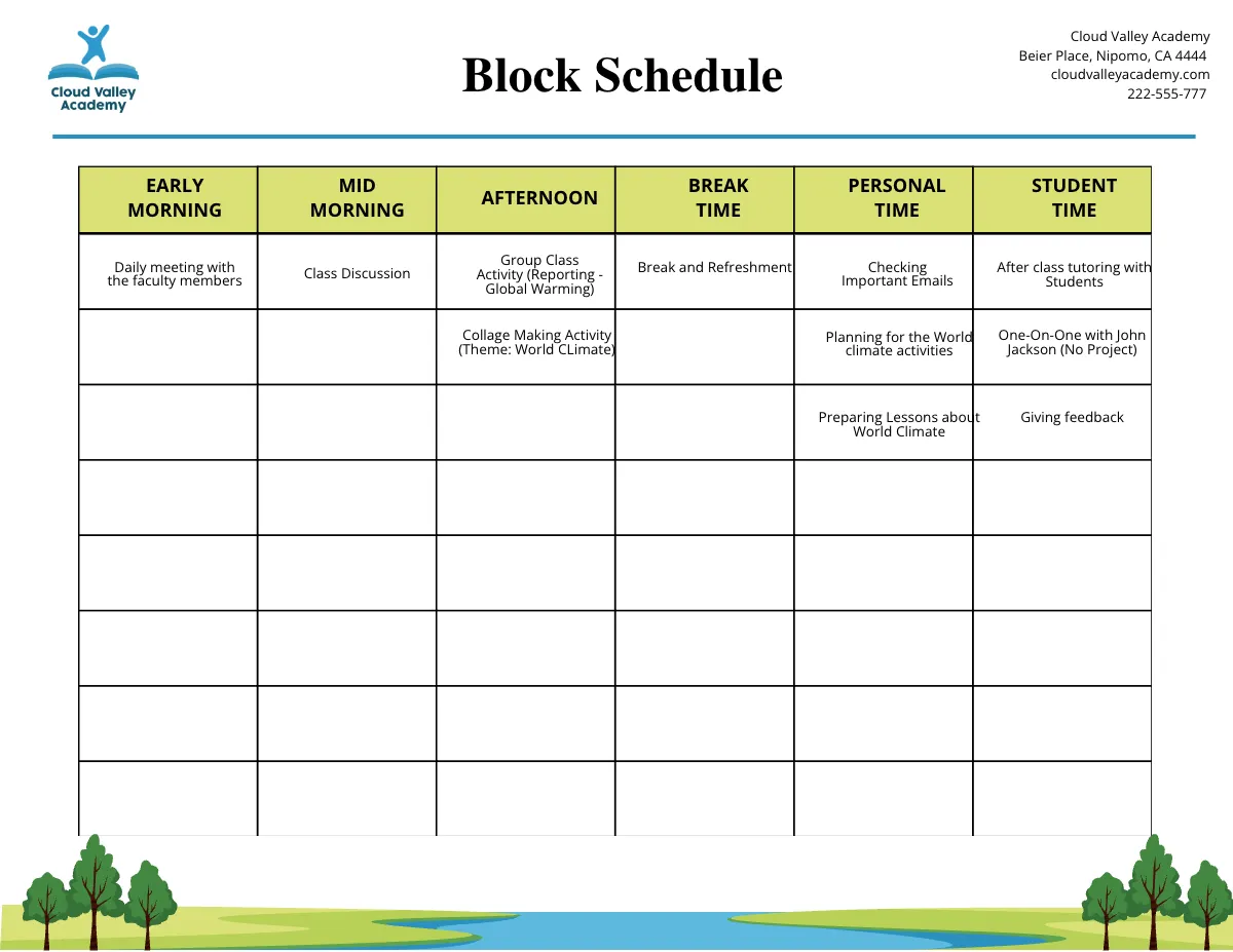 Free World Climate Schedule Template to Edit Online