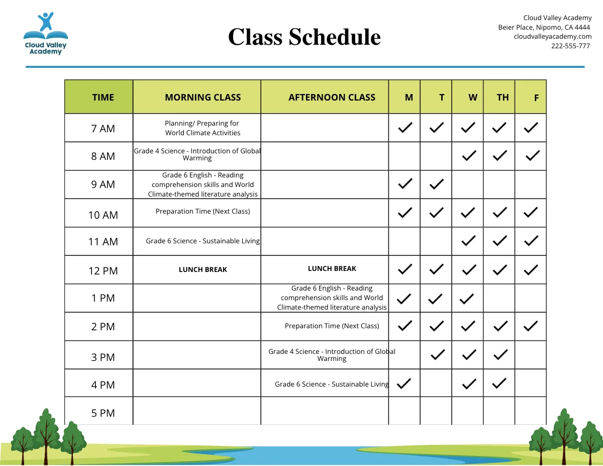Free World Climate Schedule Template to Edit Online