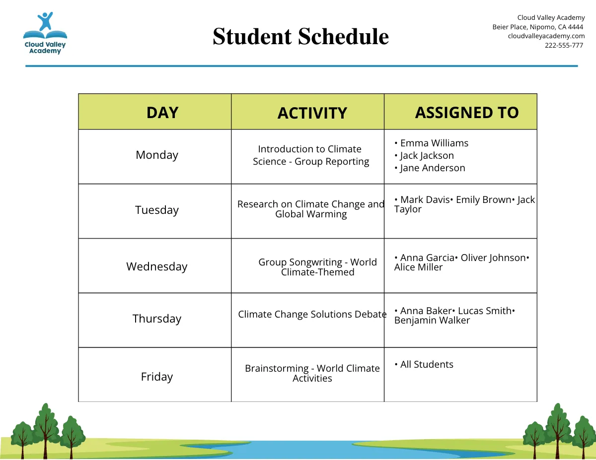 Free World Climate Schedule Template to Edit Online