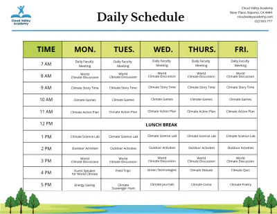 Free World Climate Schedule Template to Edit Online
