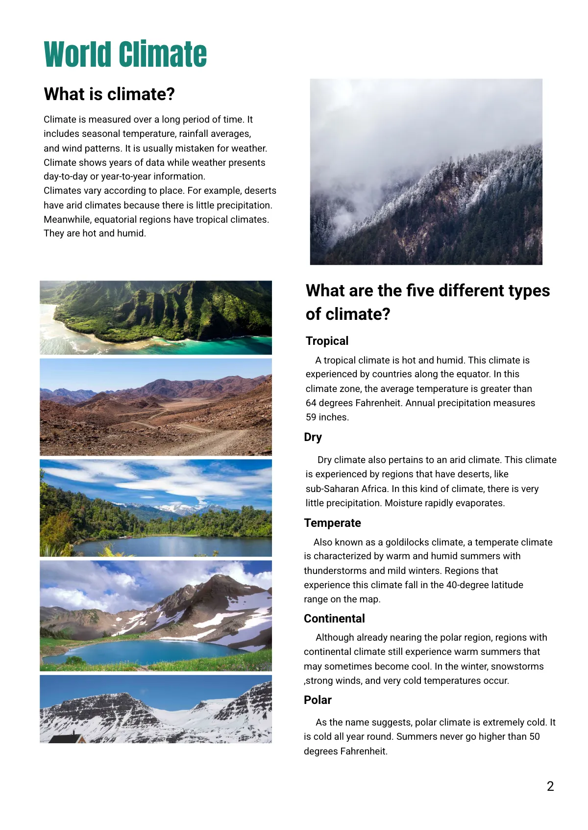 Free World Climate Handout Template to Edit Online