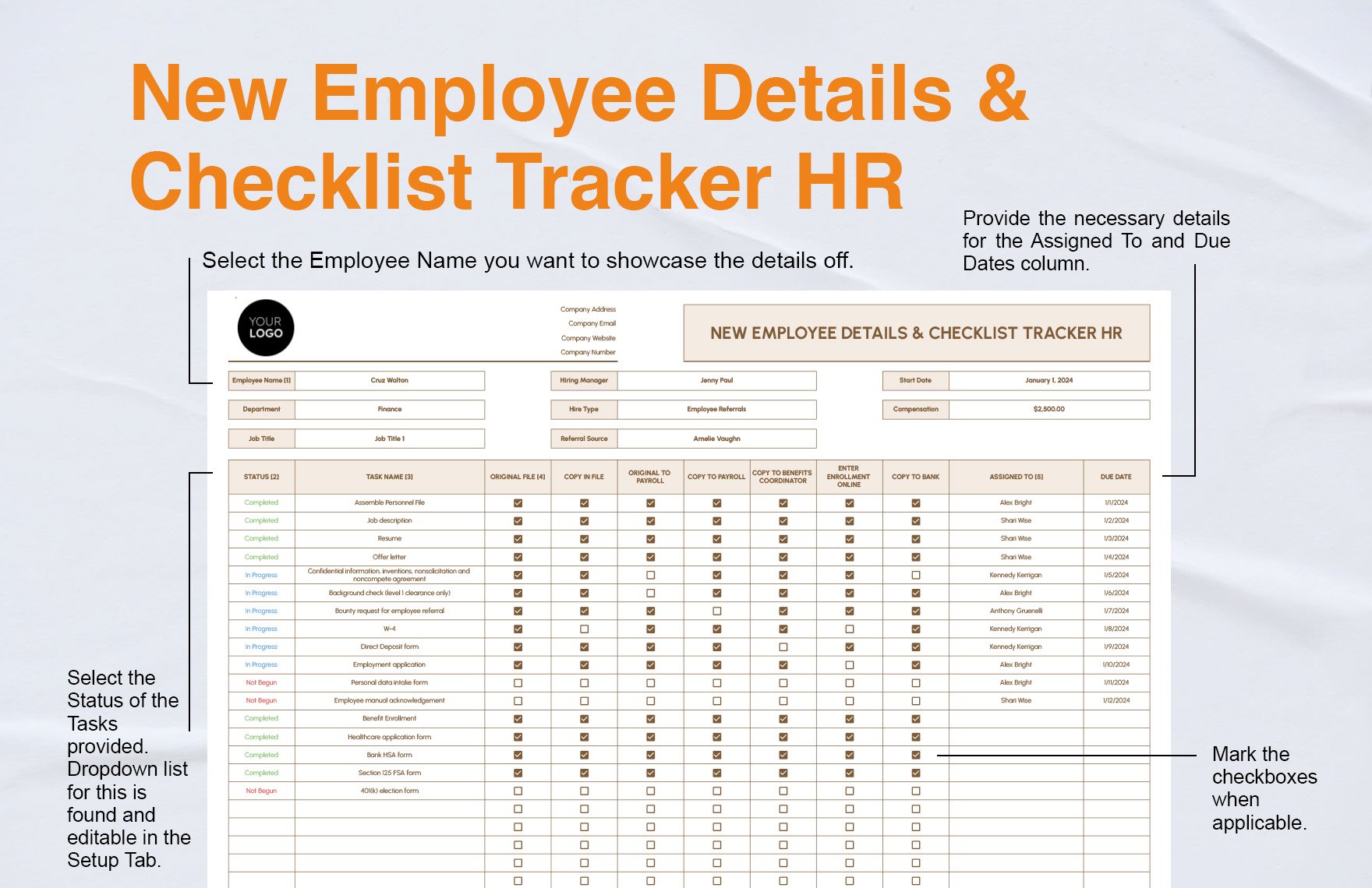 New Employee Details & Checklist Tracker HR Template