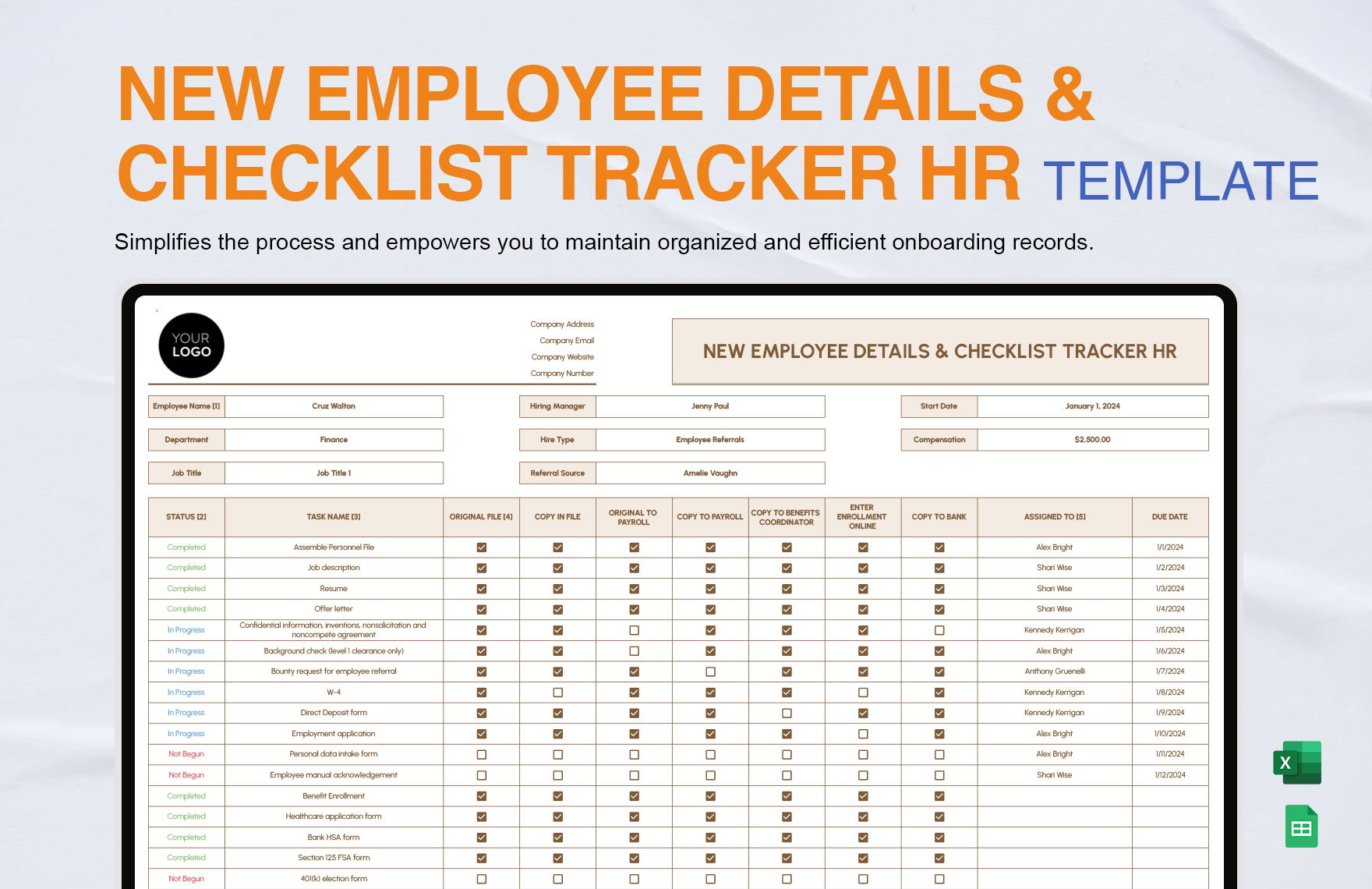New Employee Details & Checklist Tracker HR Template