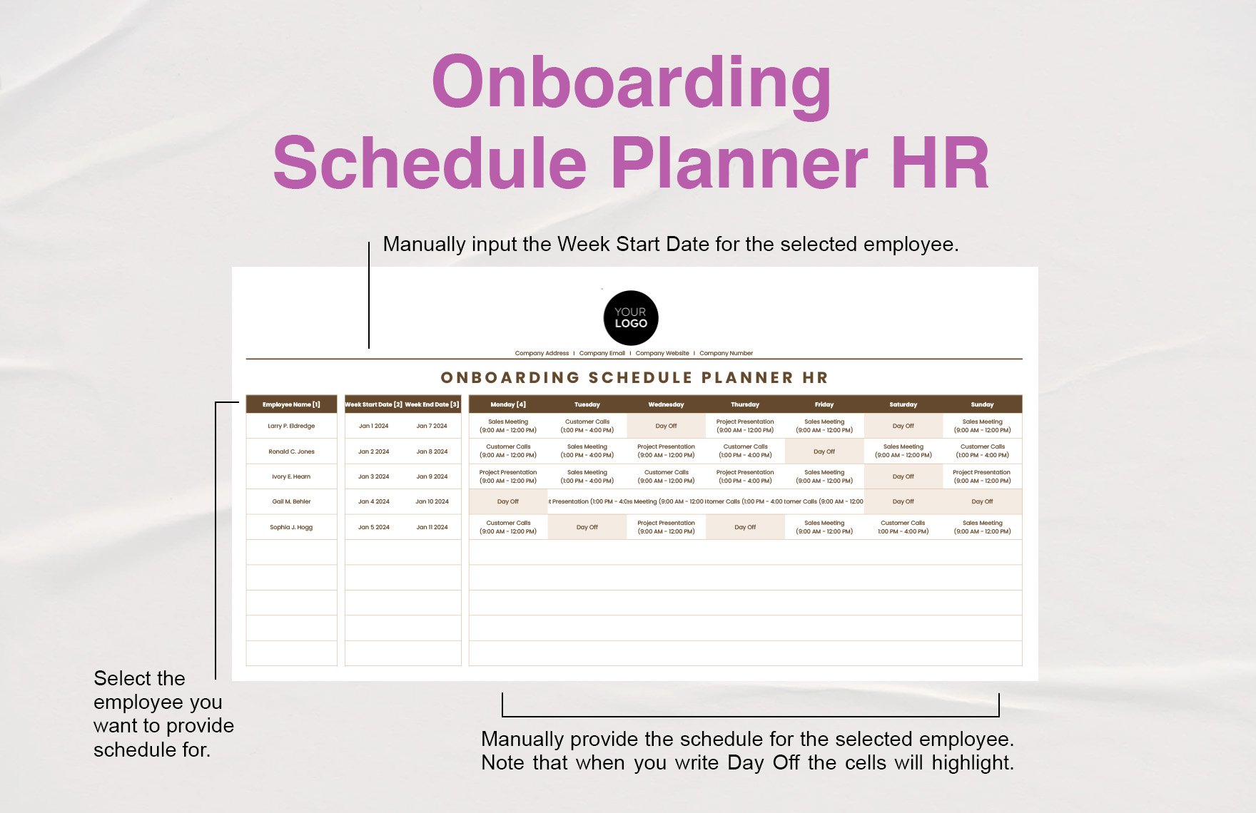 Onboarding Schedule Planner HR Template