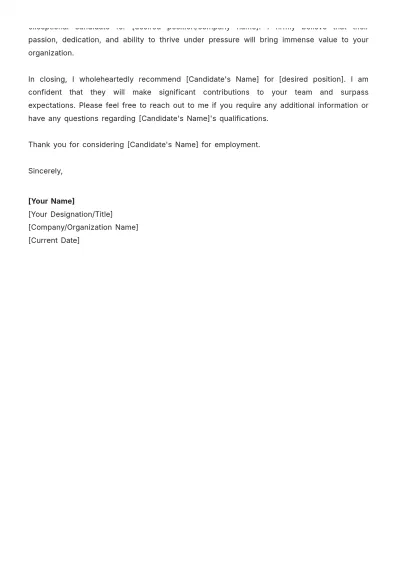 Free Professional Recommendation Letter for Employment  Template to Edit Online