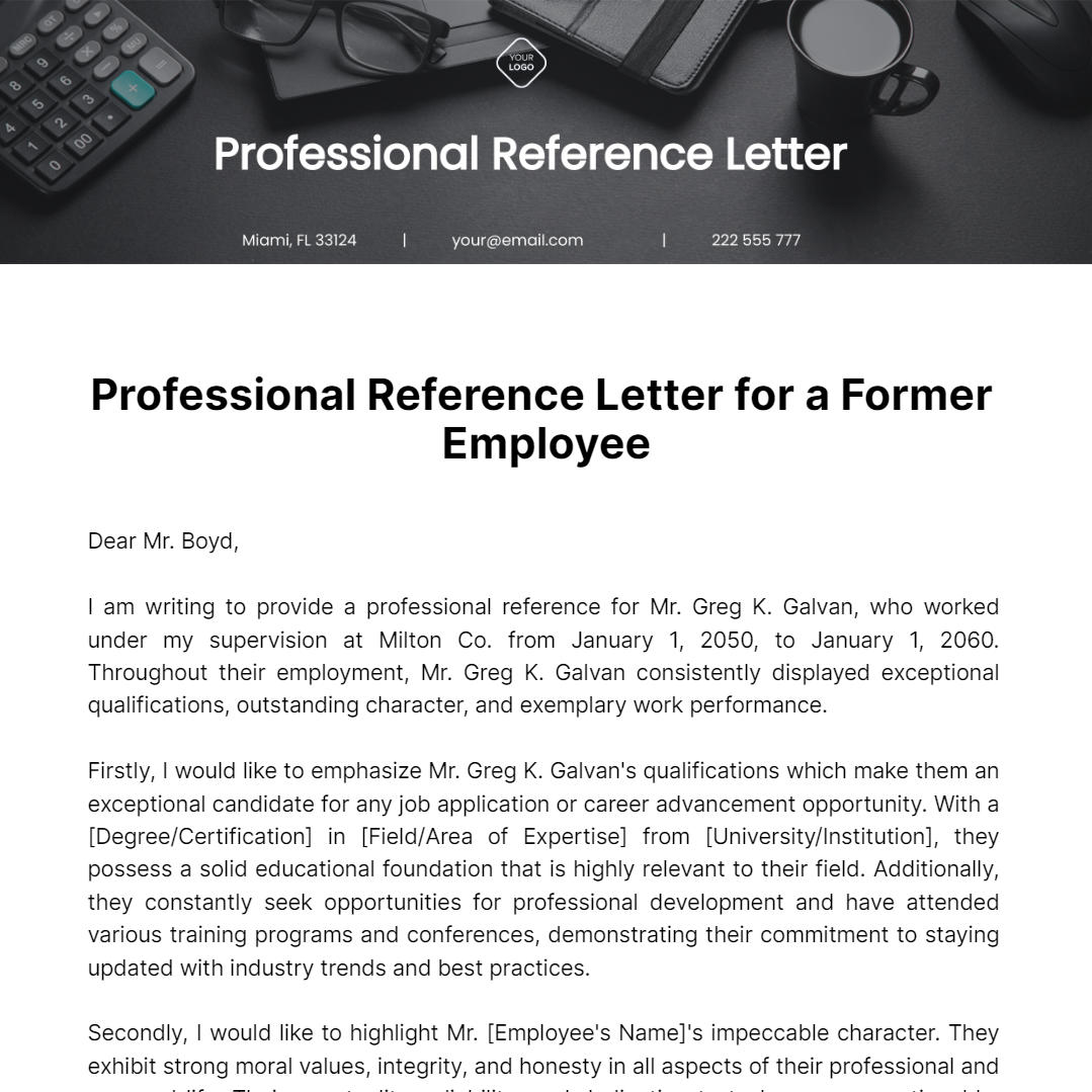 Professional Reference Letter For A Former Employee Template Edit 