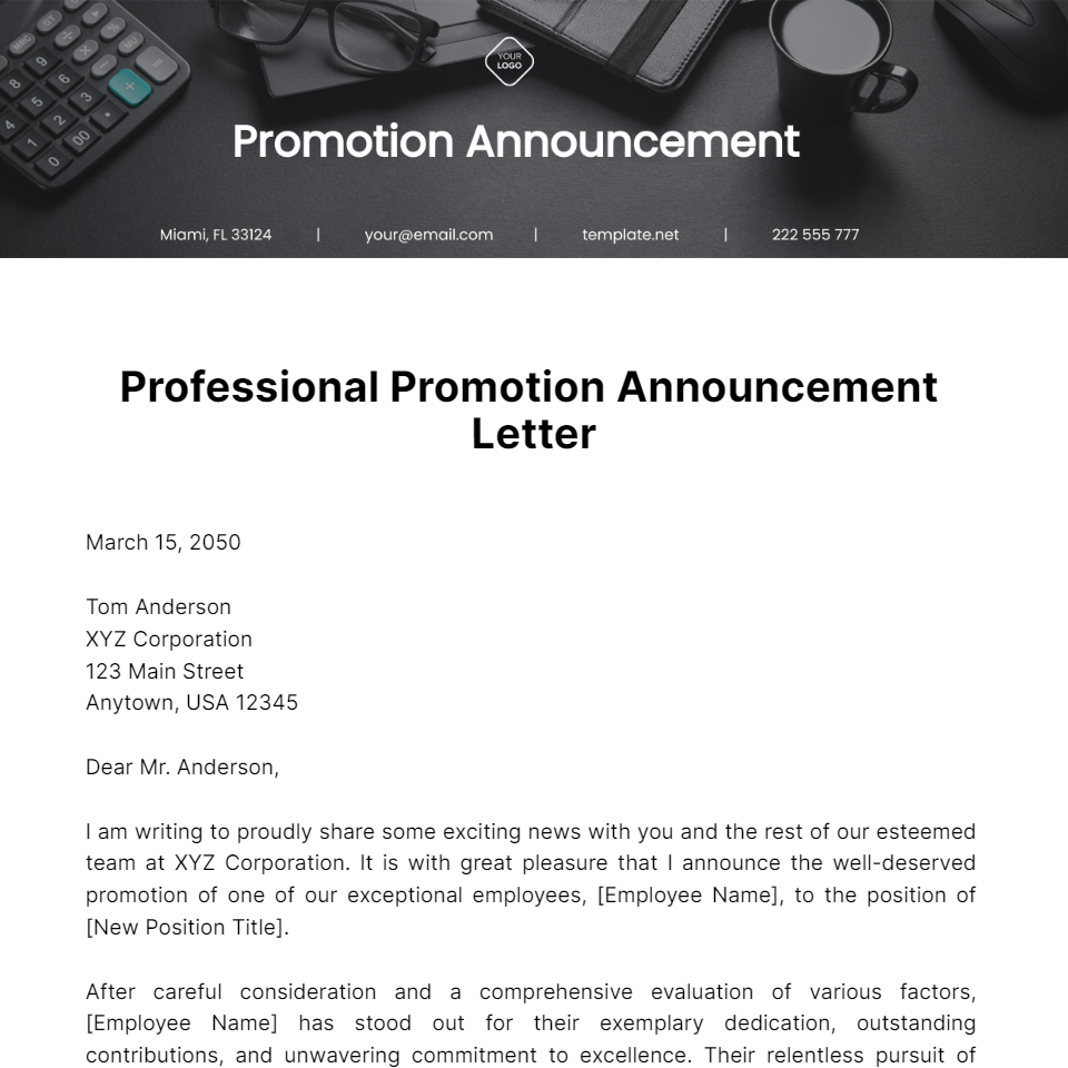 Professional Promotion Announcement Letter Template