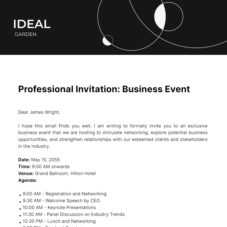 Professional Invitation Letter for Business Event  Template