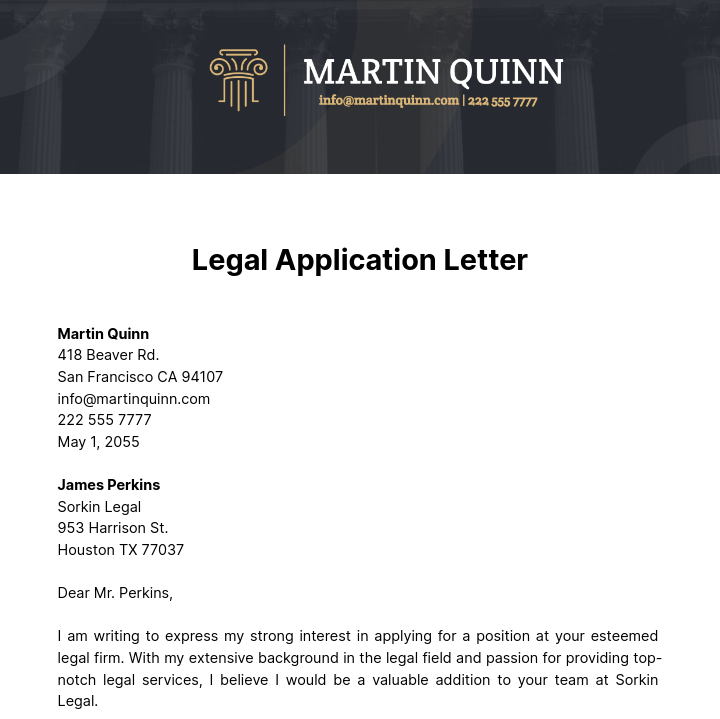 Legal Application Letter  Template