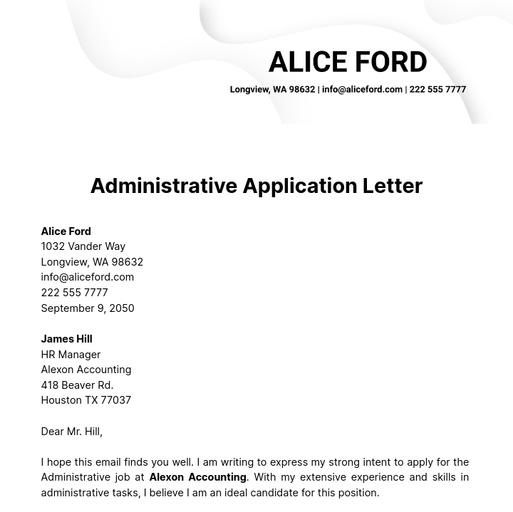 Administrative Application Letter  Template