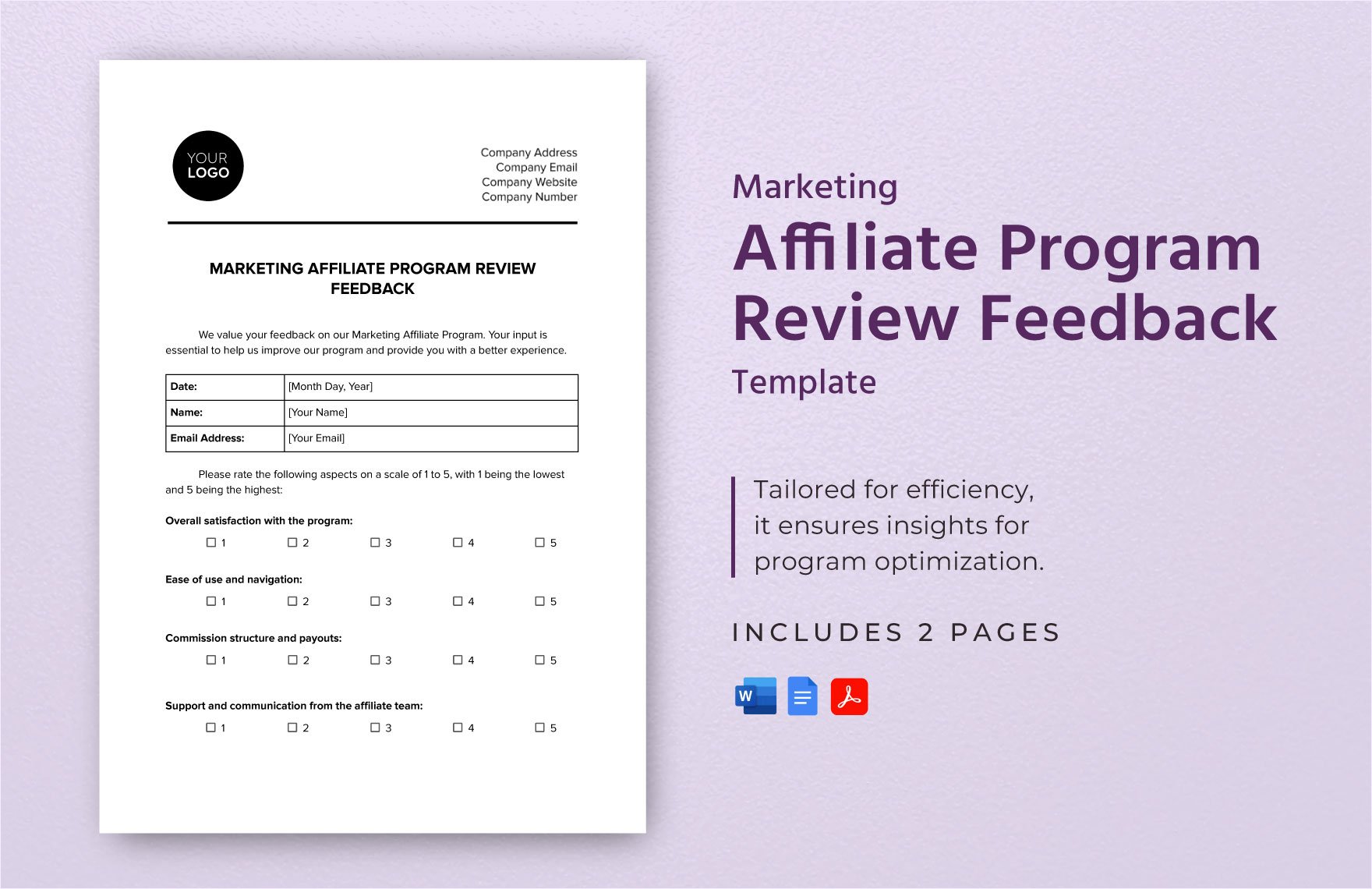 Marketing Affiliate Program Review Feedback Template