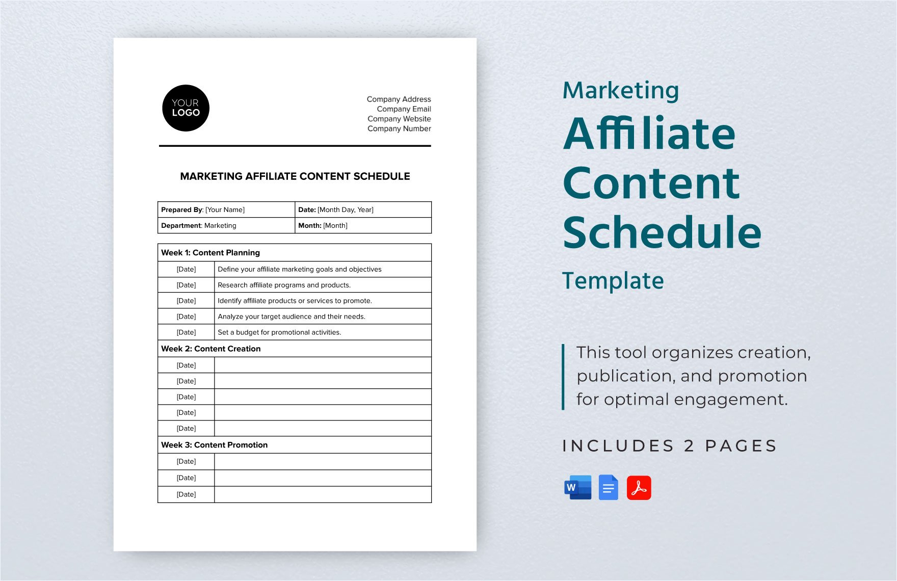 Marketing Affiliate Content Schedule Template in Word, Google Docs, PDF