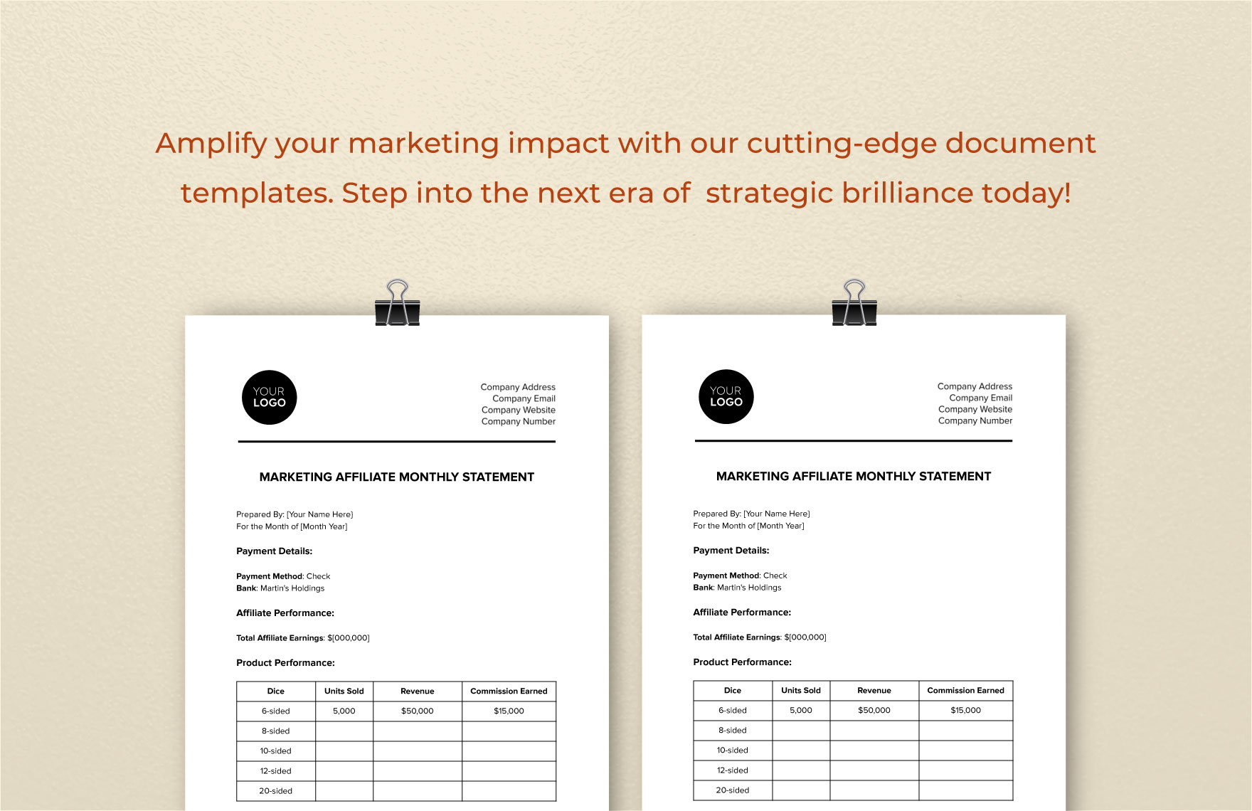 Marketing Affiliate Monthly Statement Template