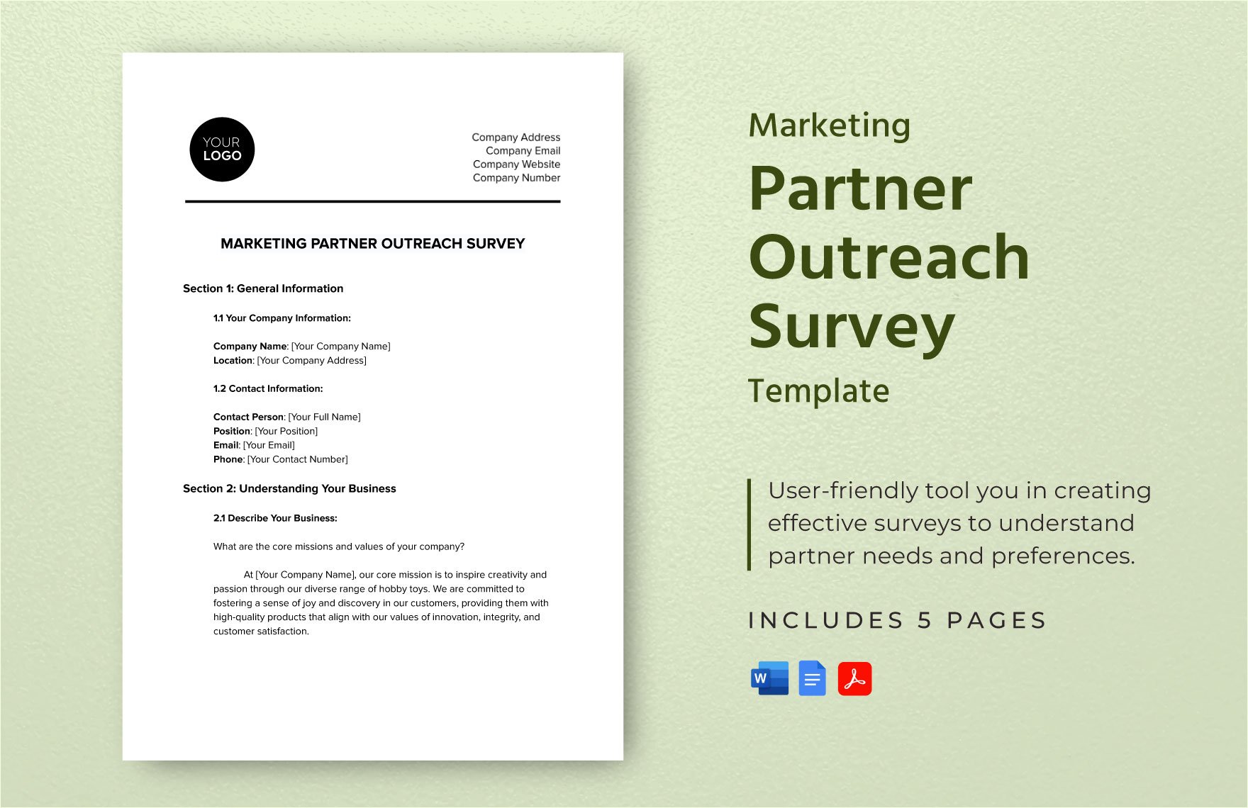 Marketing Partner Outreach Survey Template in Word, Google Docs, PDF
