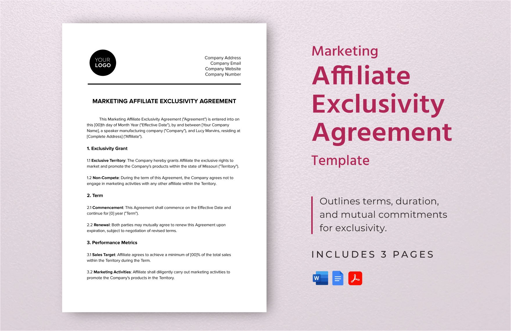 Marketing Affiliate Exclusivity Agreement Template