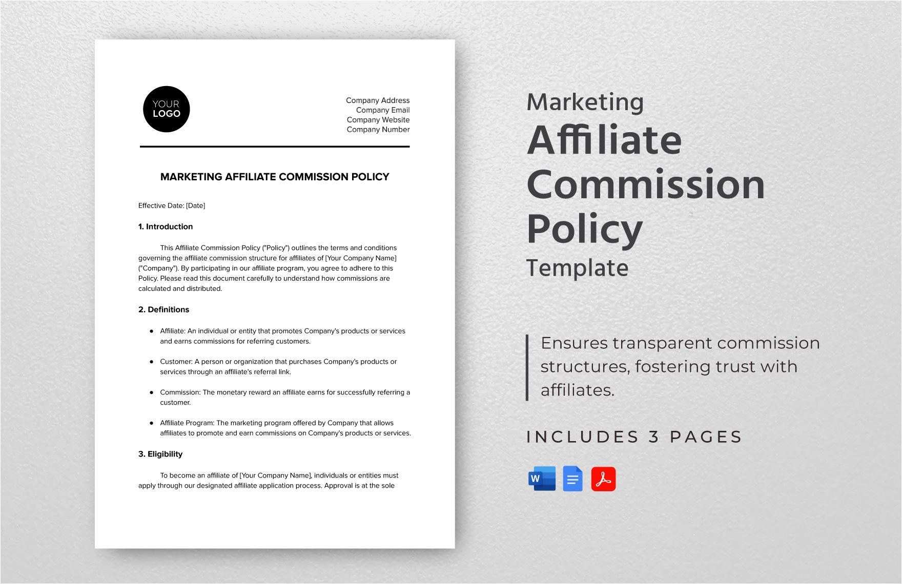 Marketing Affiliate Commission Policy Template in Word, Google Docs, PDF