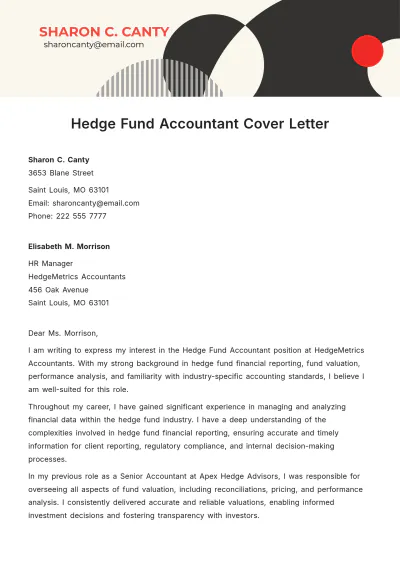 Free Hedge Fund Accountant Cover Letter Template to Edit Online