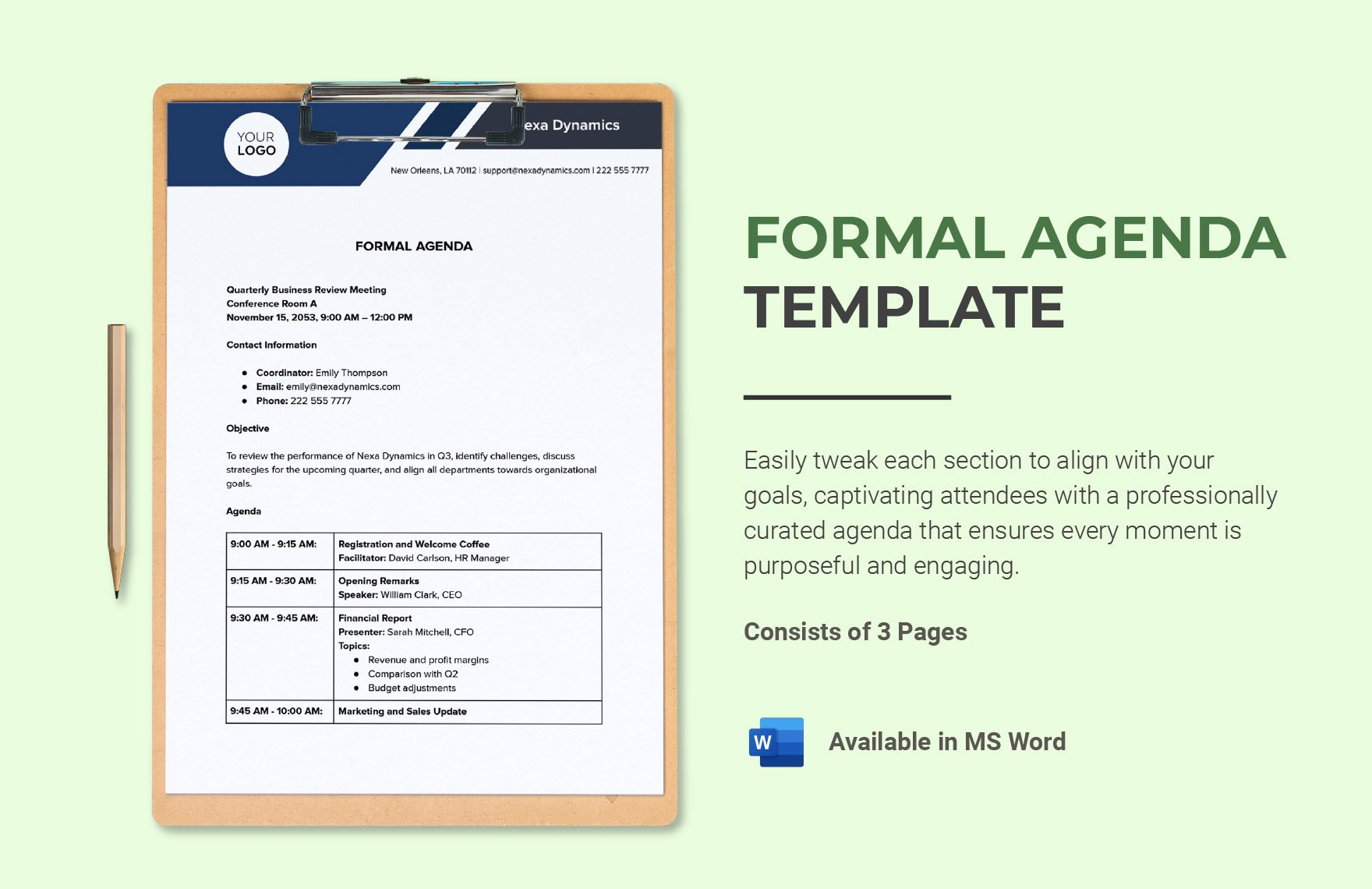 Free Formal Agenda Template in Word