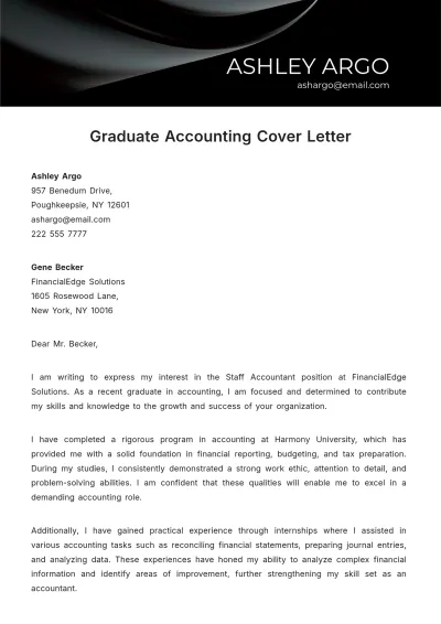 Free Graduate Accounting Cover Letter Template to Edit Online