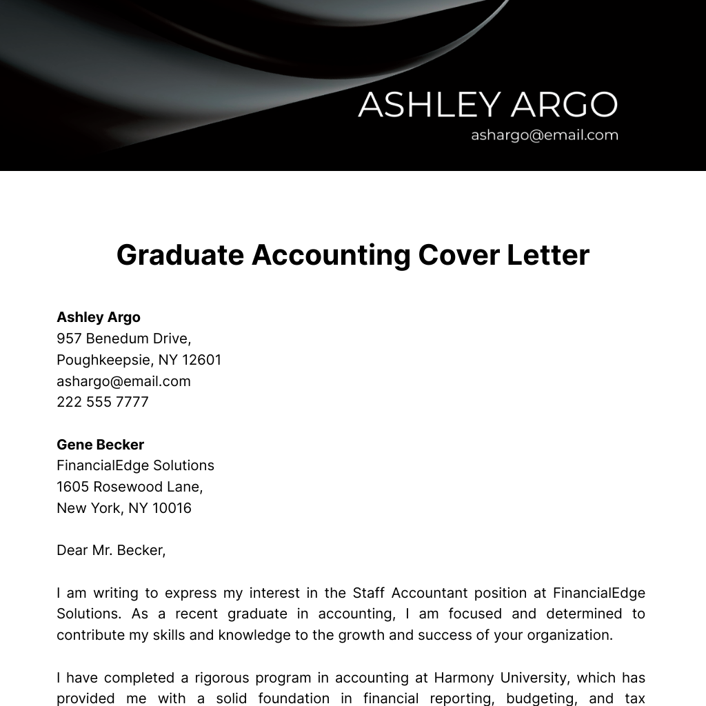 Graduate Accounting Cover Letter Template