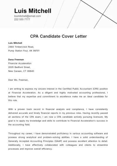 Free CPA Candidate Cover Letter Template to Edit Online