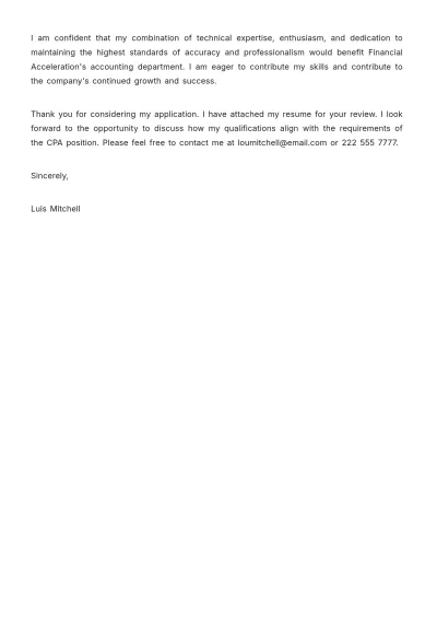 Free CPA Candidate Cover Letter Template to Edit Online